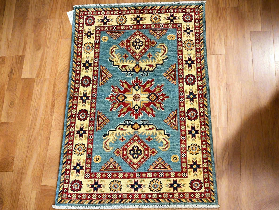 Kazak Light Blue 3X4 Handmade Wool Rug # 12581