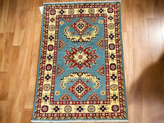 Kazak Light Blue 3X4 Handmade Wool Rug # 12581