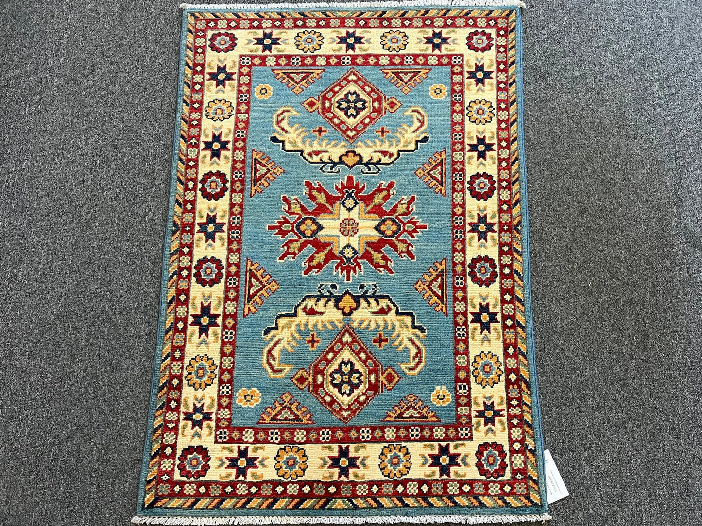 Kazak Light Blue 3X4 Handmade Wool Rug # 12581