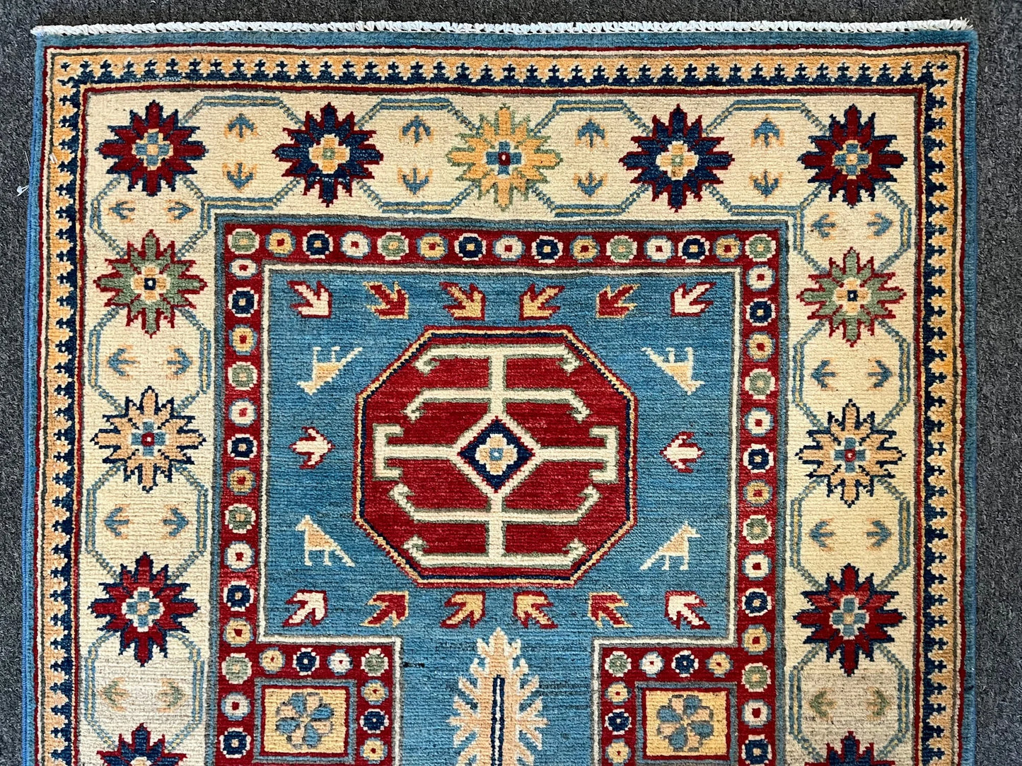 Kazak Light Blue 3X4 Handmade Wool Rug # 12579