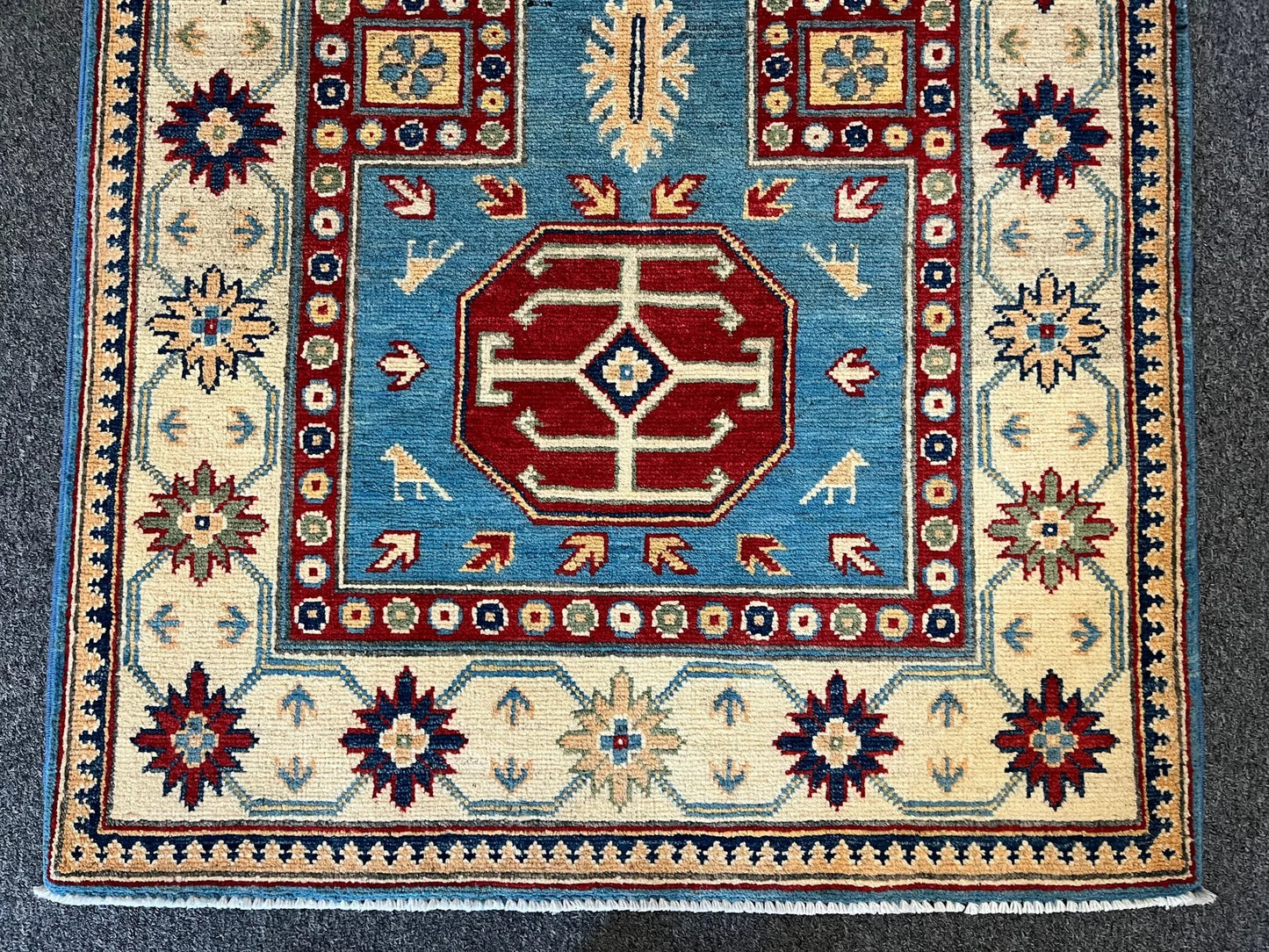 Kazak Light Blue 3X4 Handmade Wool Rug # 12579