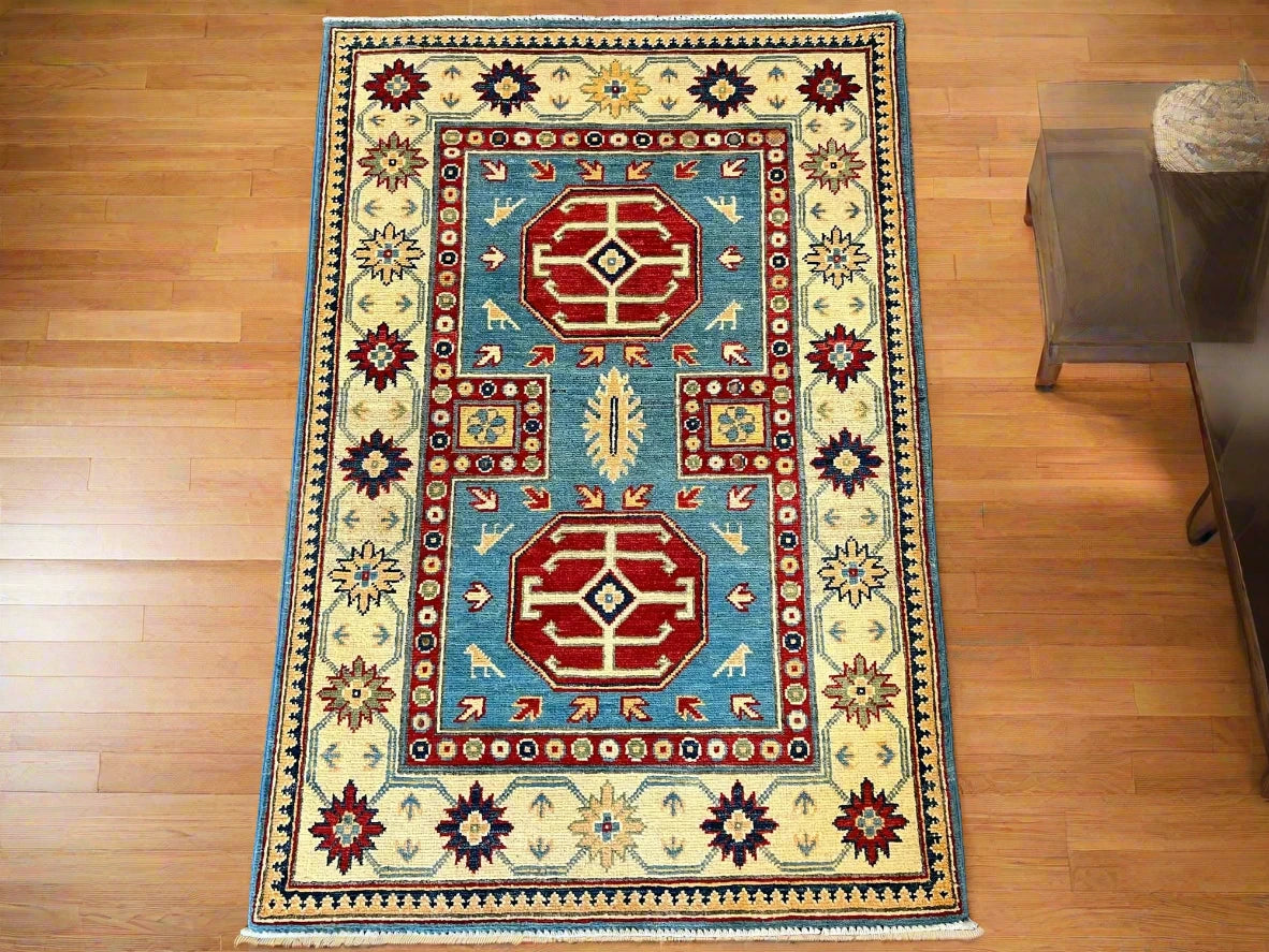 Kazak Light Blue 3X4 Handmade Wool Rug # 12579