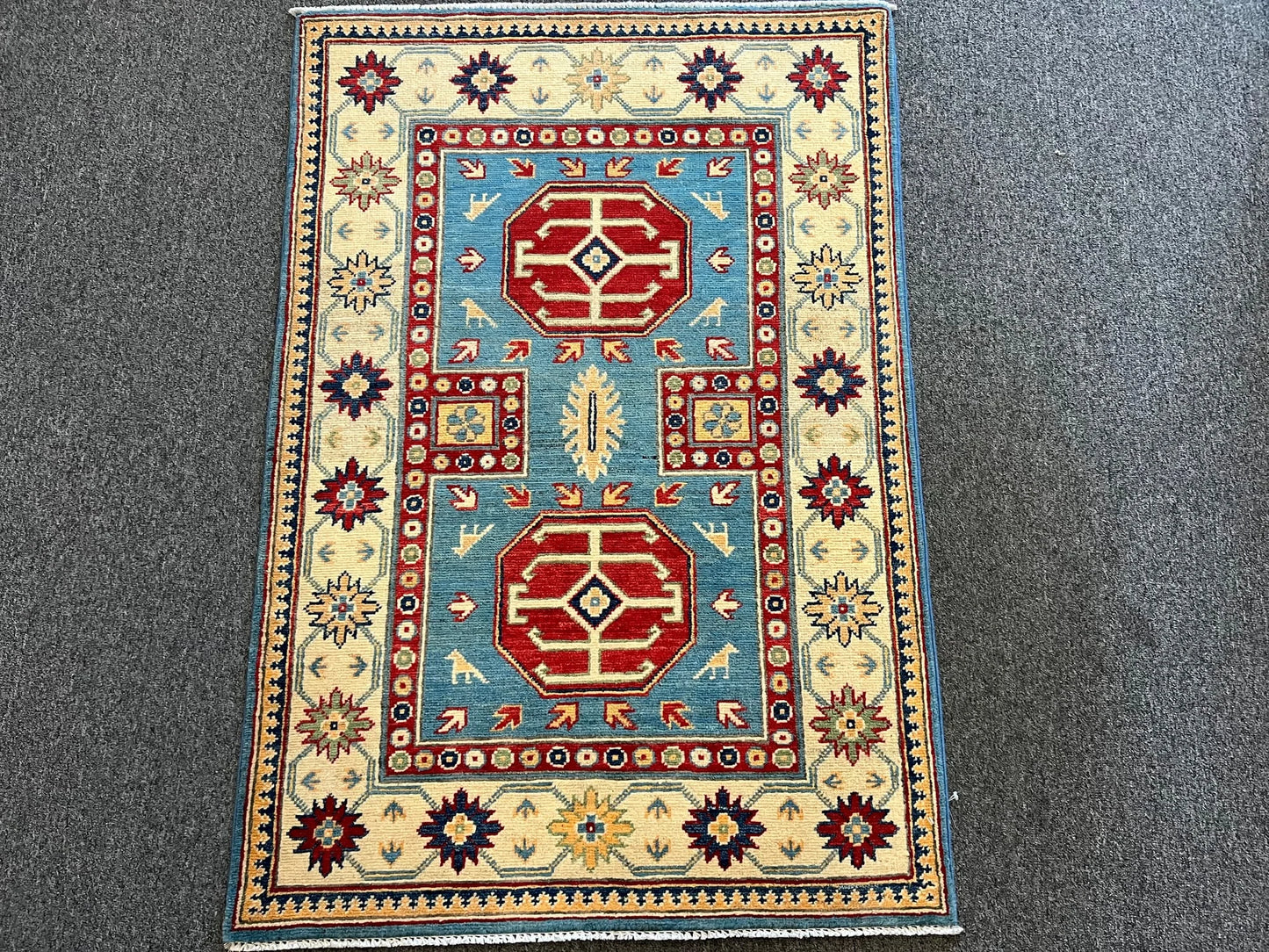 Kazak Light Blue 3X4 Handmade Wool Rug # 12579