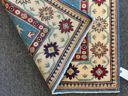 Kazak Light Blue 3X4 Handmade Wool Rug # 12579