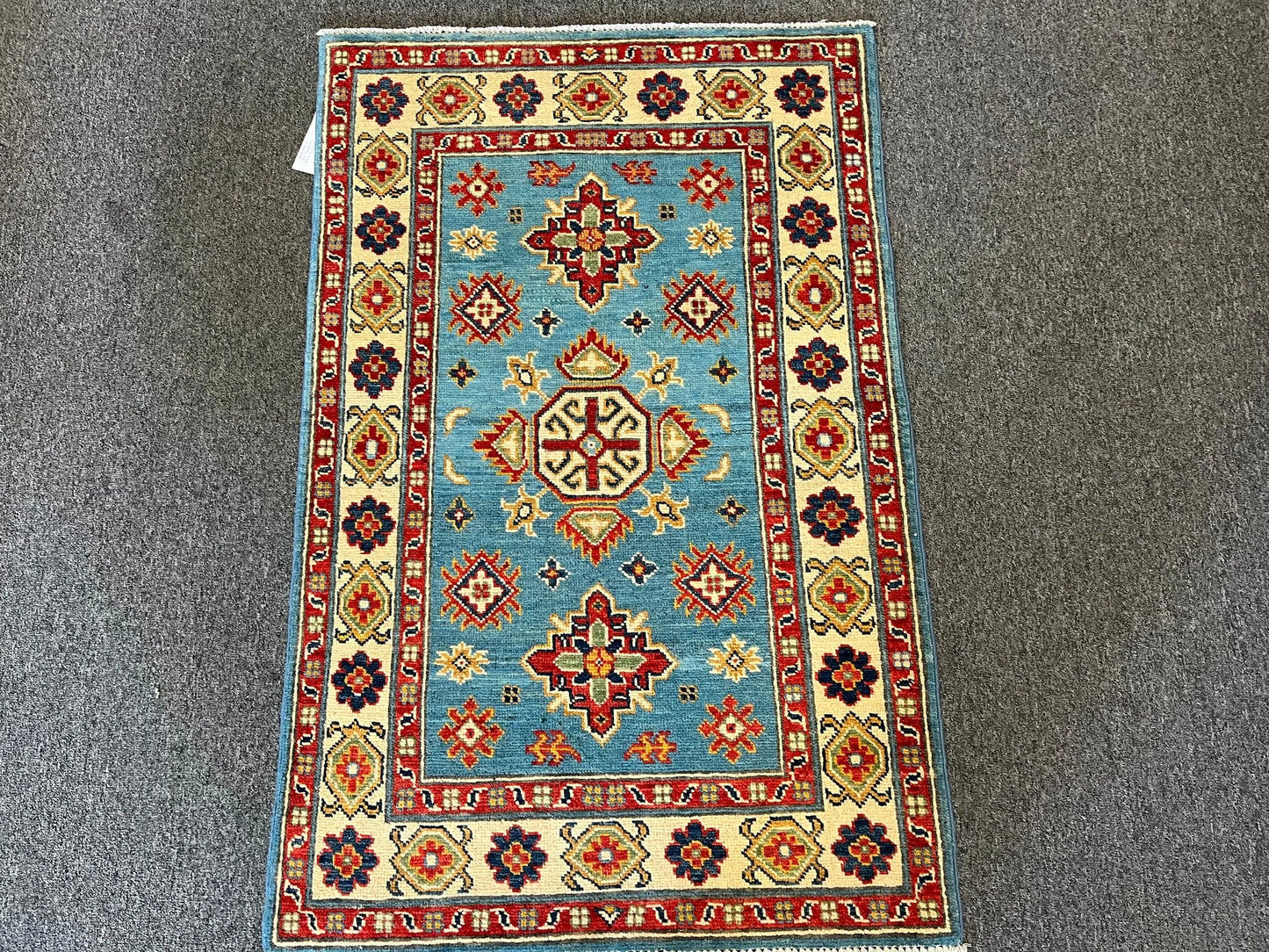 Kazak Light Blue 3X4 Handmade Wool Rug # 12575