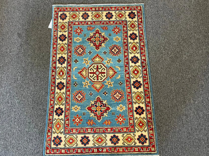 Kazak Light Blue 3X4 Handmade Wool Rug # 12575