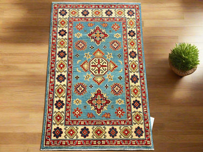 Kazak Light Blue 3X4 Handmade Wool Rug # 12575