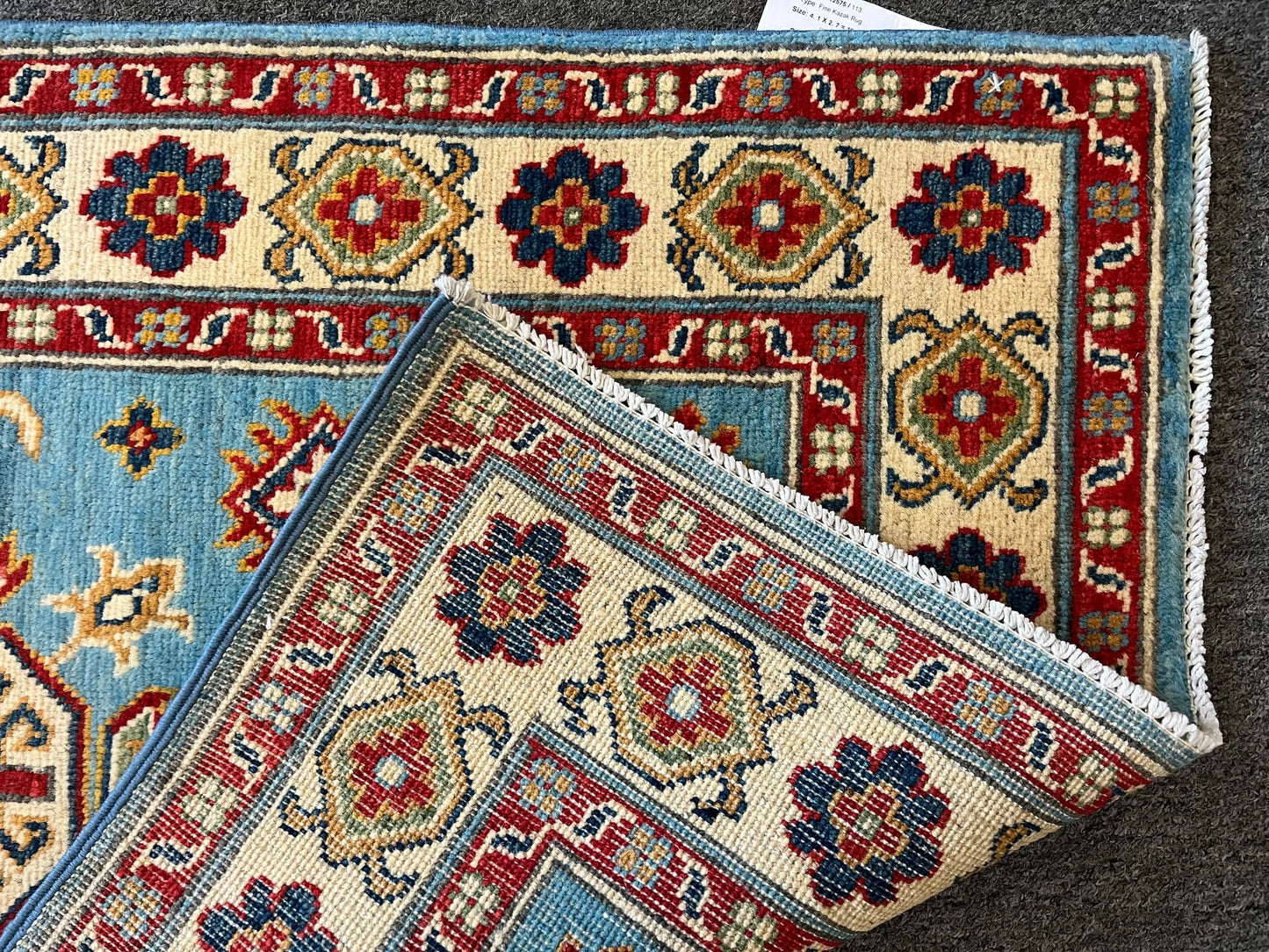 Kazak Light Blue 3X4 Handmade Wool Rug # 12575