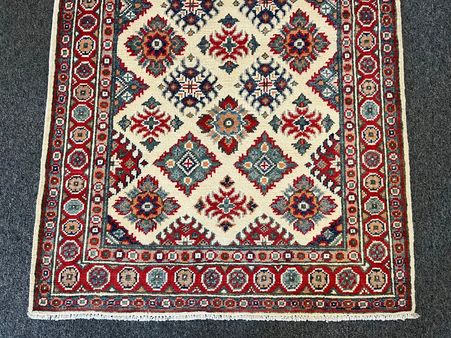 Kazak Beige and Red 3X4 Handmade Wool Rug # 12572