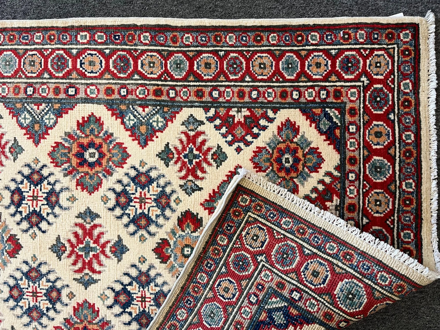 Kazak Beige and Red 3X4 Handmade Wool Rug # 12572