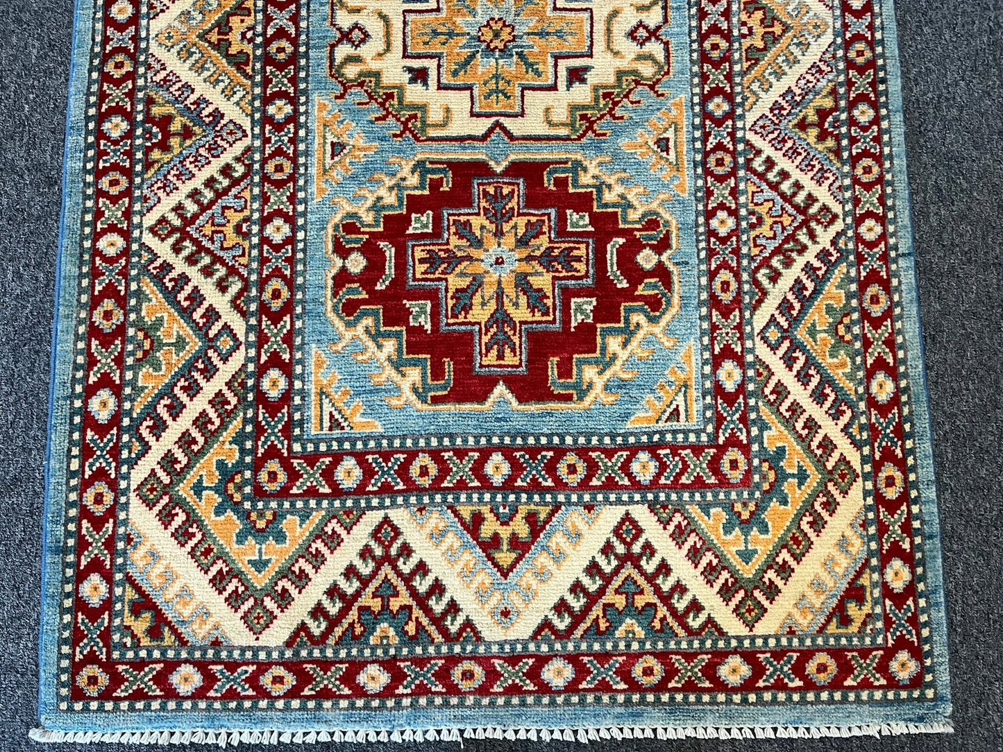 Light Blue Kazak 3X4 Handmade Wool Rug # 12570