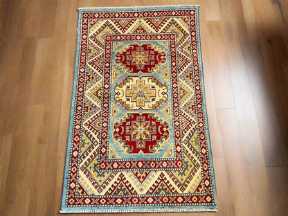 Light Blue Kazak 3X4 Handmade Wool Rug # 12570