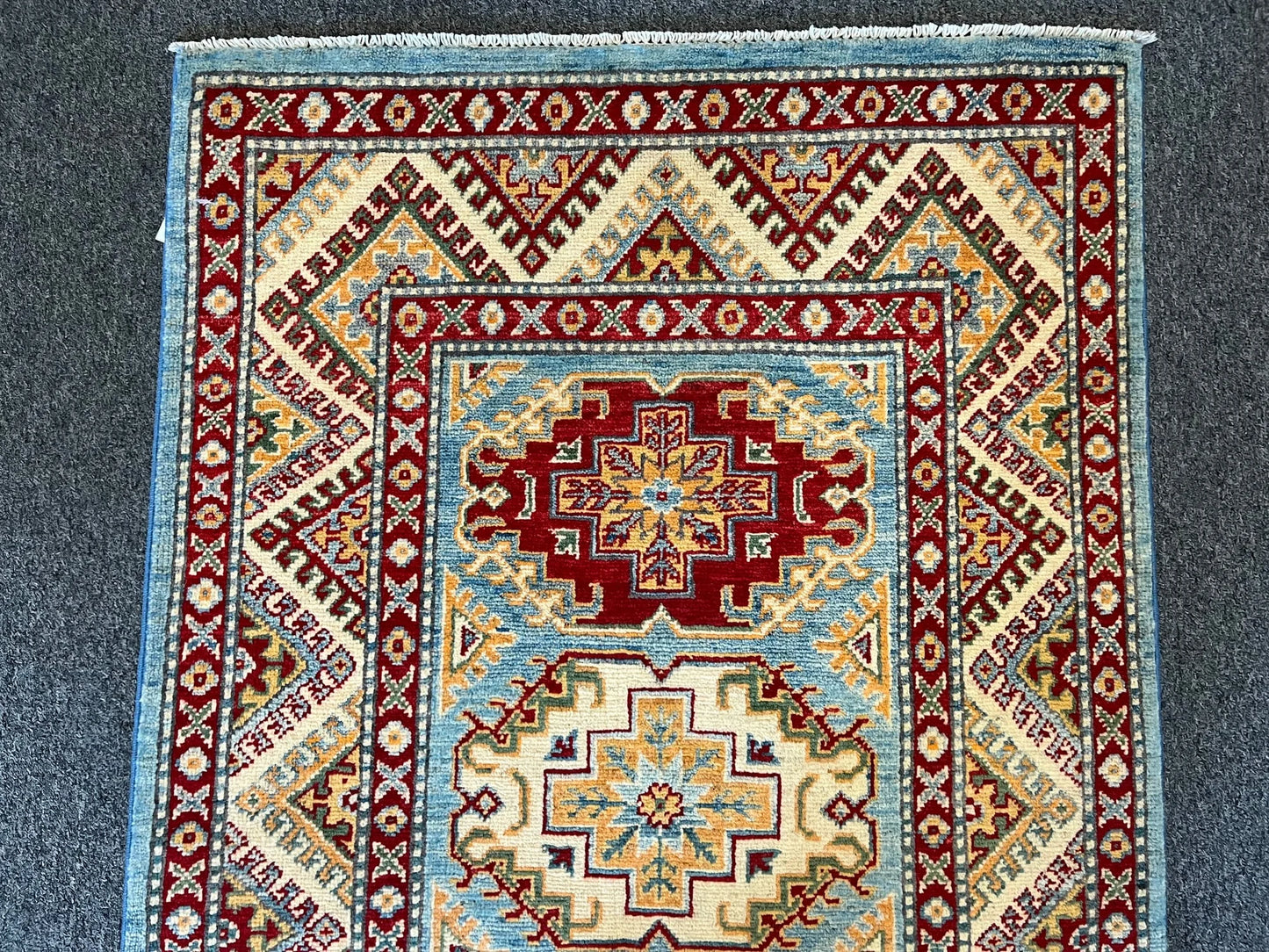 Light Blue Kazak 3X4 Handmade Wool Rug # 12570