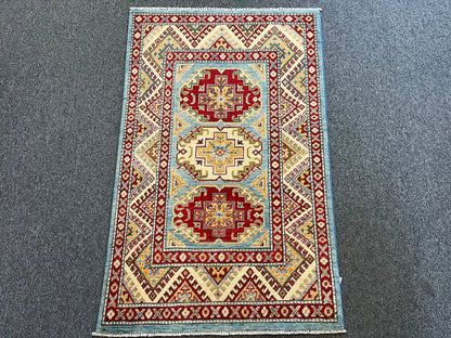 Light Blue Kazak 3X4 Handmade Wool Rug # 12570