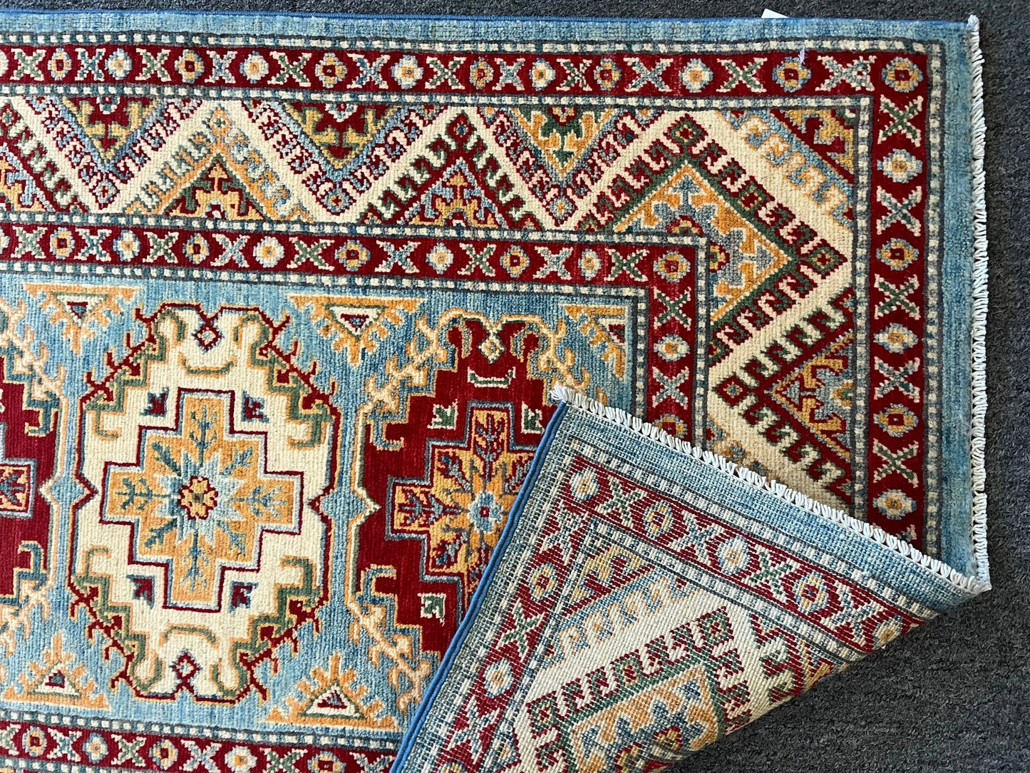 Light Blue Kazak 3X4 Handmade Wool Rug # 12570