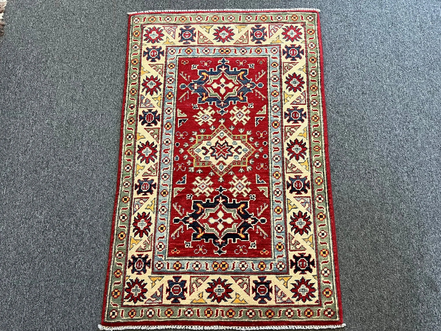 Red Kazak 3X4 Handmade Wool Rug # 12576