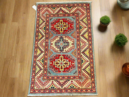 Kazak Light Blue 3X4 Handmade Wool Rug # 12571