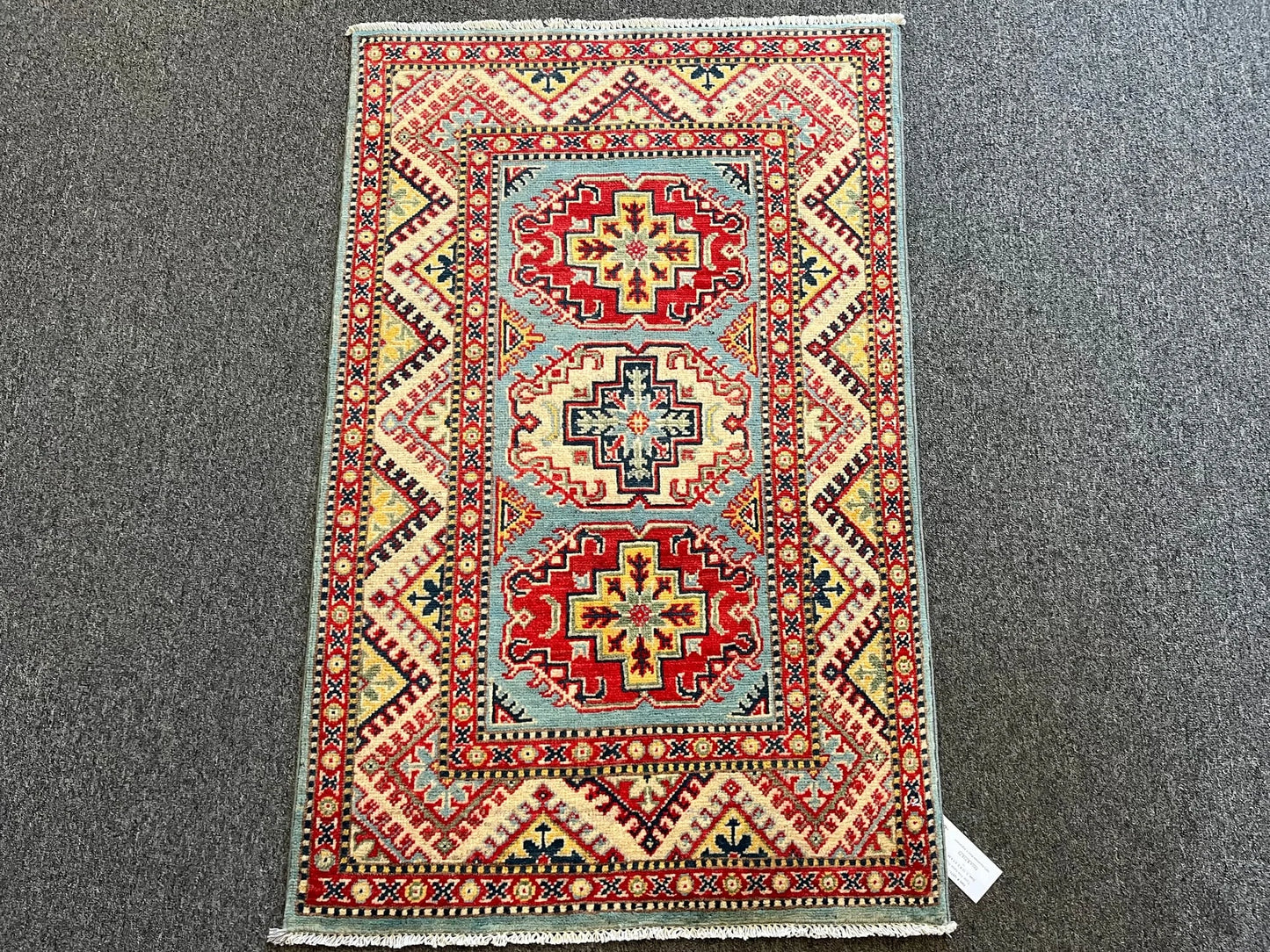 Kazak Light Blue 3X4 Handmade Wool Rug # 12571