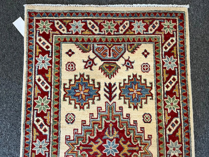 Kazak Beige and Red 3X4 Handmade Wool Rug # 12573