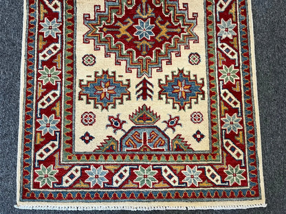 Kazak Beige and Red 3X4 Handmade Wool Rug # 12573