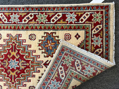 Kazak Beige and Red 3X4 Handmade Wool Rug # 12573