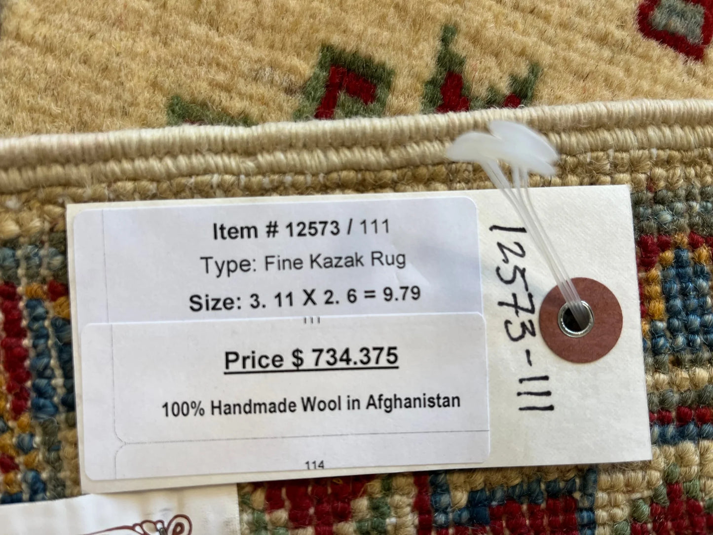 Kazak Beige and Red 3X4 Handmade Wool Rug # 12573