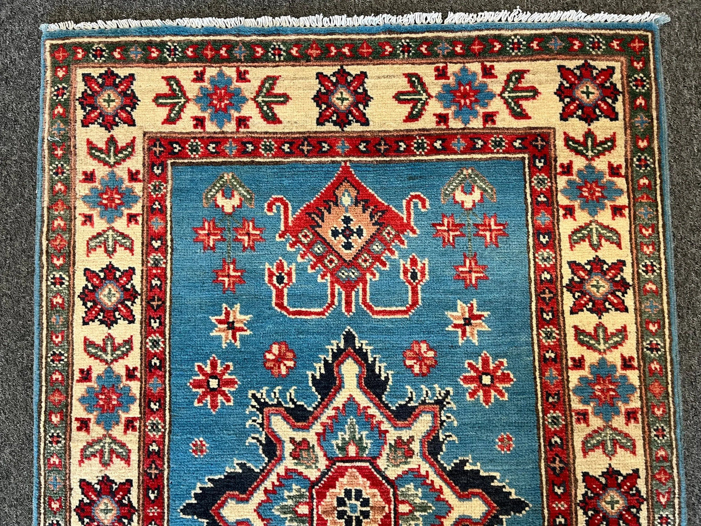 Kazak Tribal Light Blue 3X4 Handmade Wool Rug # 12721