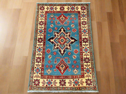 Kazak Tribal Light Blue 3X4 Handmade Wool Rug # 12721