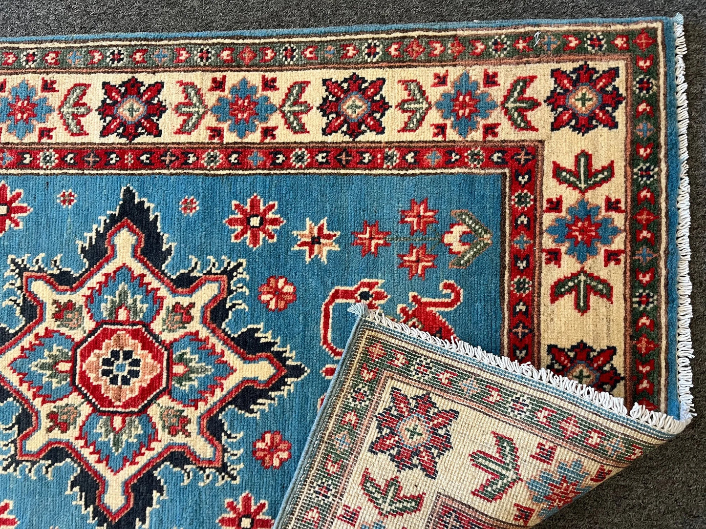 Kazak Tribal Light Blue 3X4 Handmade Wool Rug # 12721