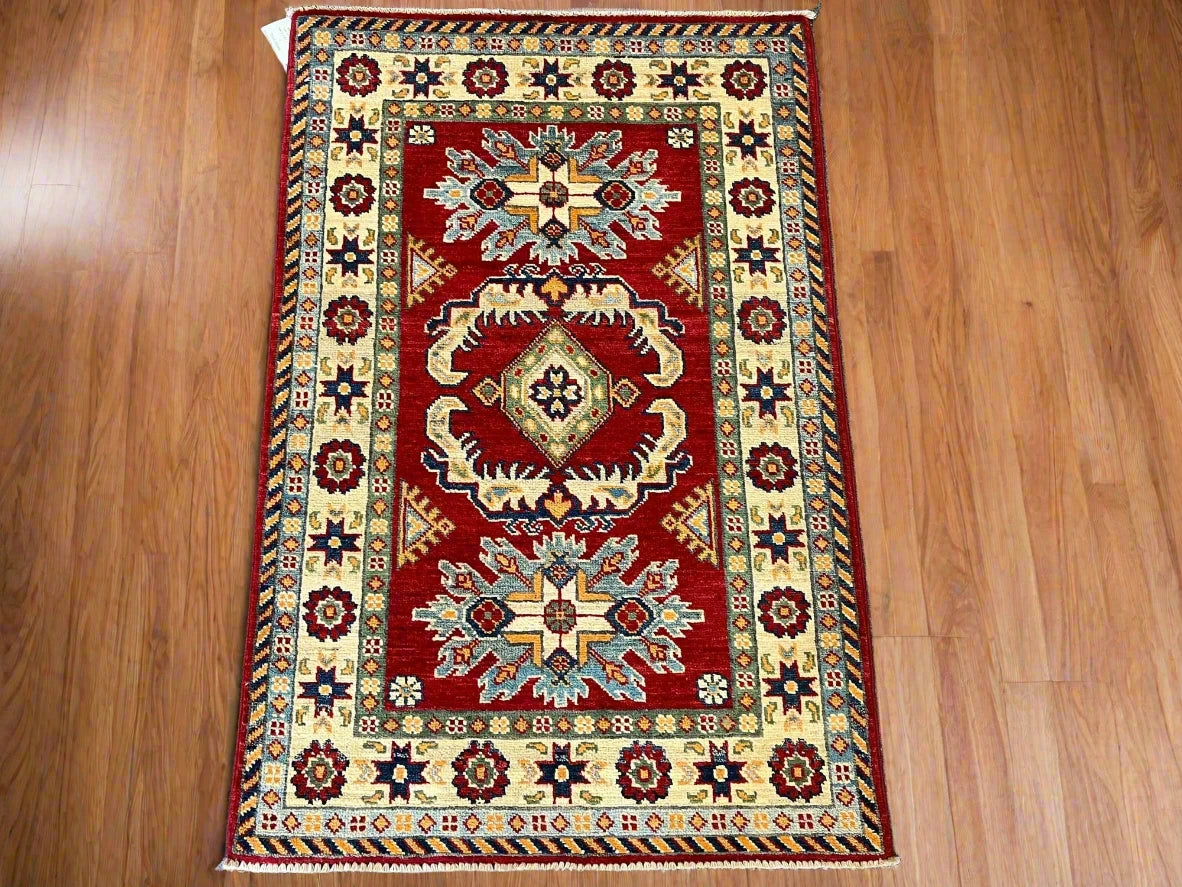 Kazak Red 3X4 Handmade Wool Rug # 12587