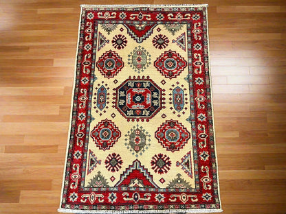 Kazak Beige 3X4 Handmade Wool Rug # 12725