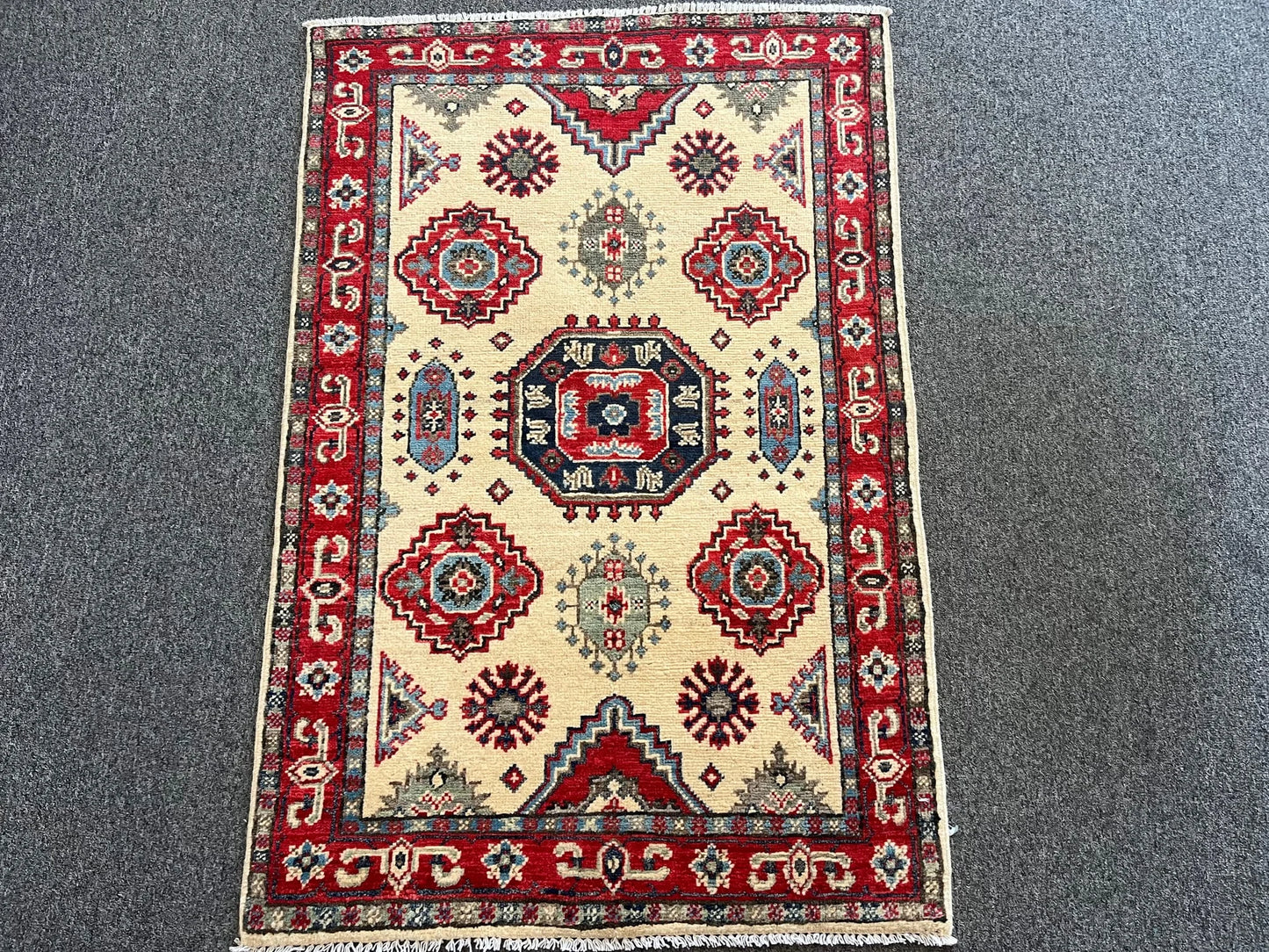 Kazak Beige 3X4 Handmade Wool Rug # 12725