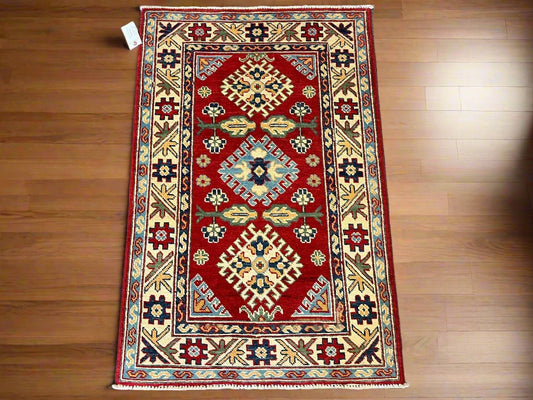 Kazak Red 3X4 Handmade Wool Rug # 12583