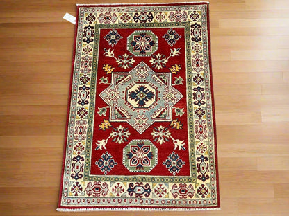 Kazak Red 3X4 Handmade Wool Rug # 12584