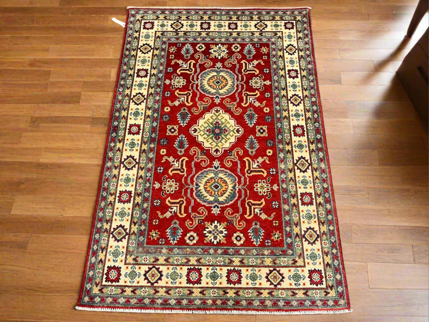 Kazak Geometric 4X6 Handmade Wool Rug # 12538