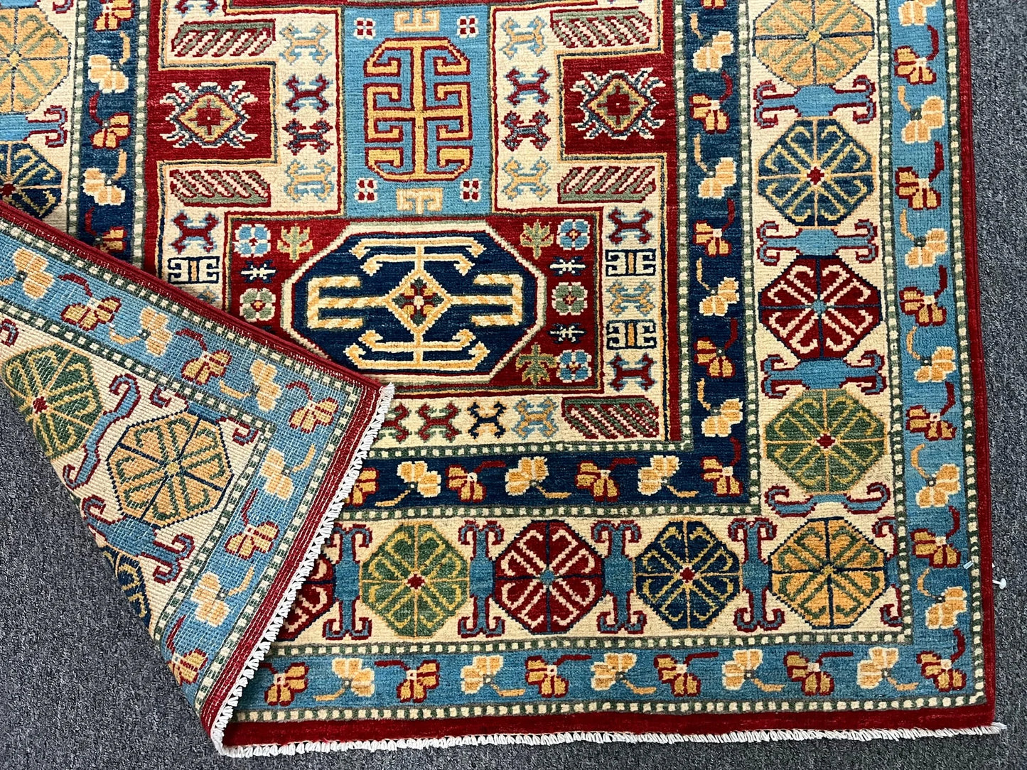 Kazak Geometric 4X6 Handmade Wool Rug # 12529