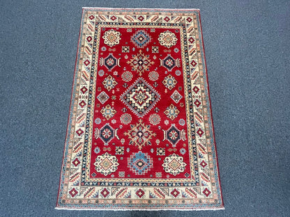 Kazak Geometric 4X6 Handmade Wool Rug # 12532