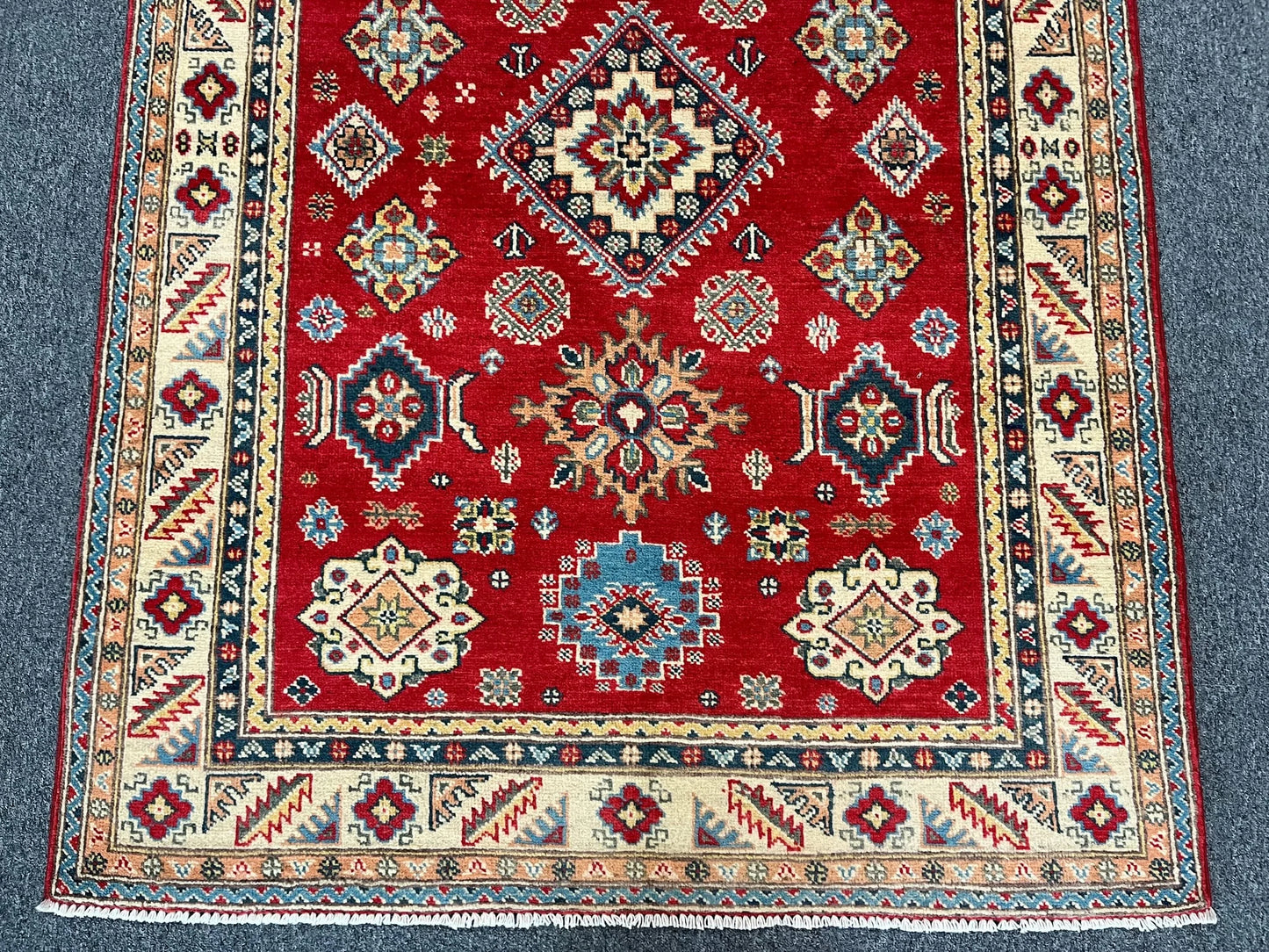 Kazak Geometric 4X6 Handmade Wool Rug # 12532