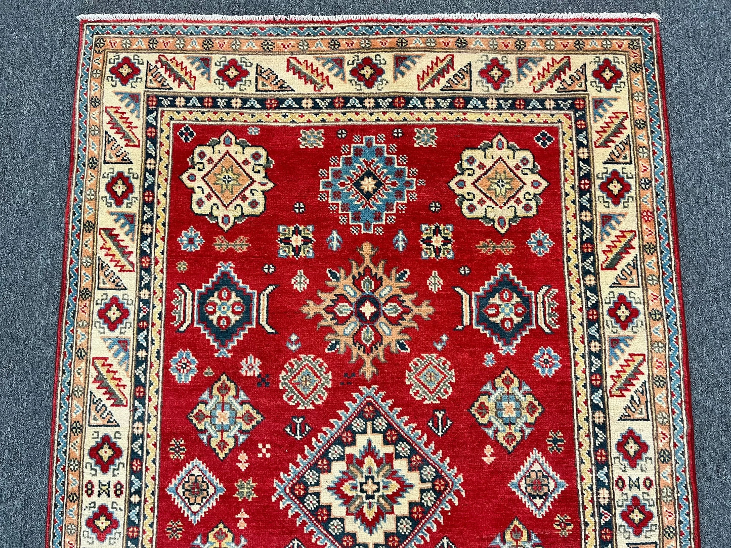 Kazak Geometric 4X6 Handmade Wool Rug # 12532