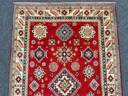 Kazak Geometric 4X6 Handmade Wool Rug # 12532