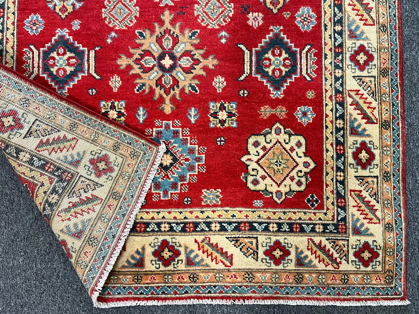 Kazak Geometric 4X6 Handmade Wool Rug # 12532