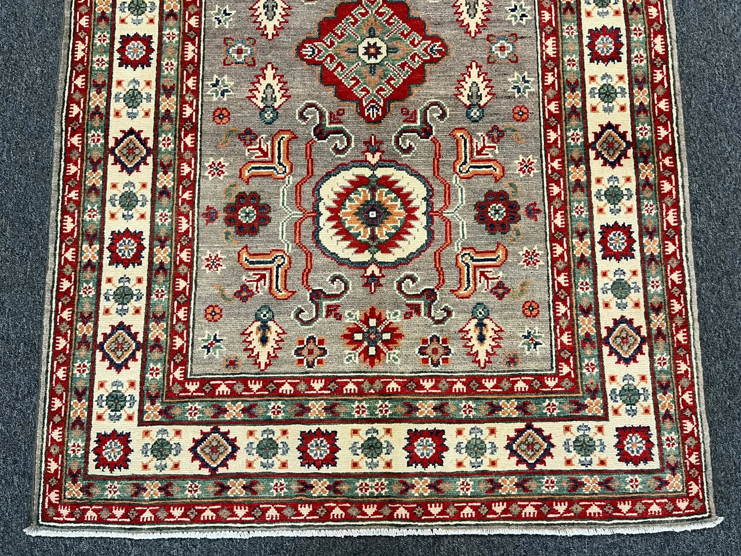 Kazak Gary Brown 4X6 Handmade Wool Rug # 12533