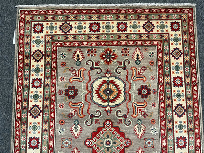 Kazak Gary Brown 4X6 Handmade Wool Rug # 12533