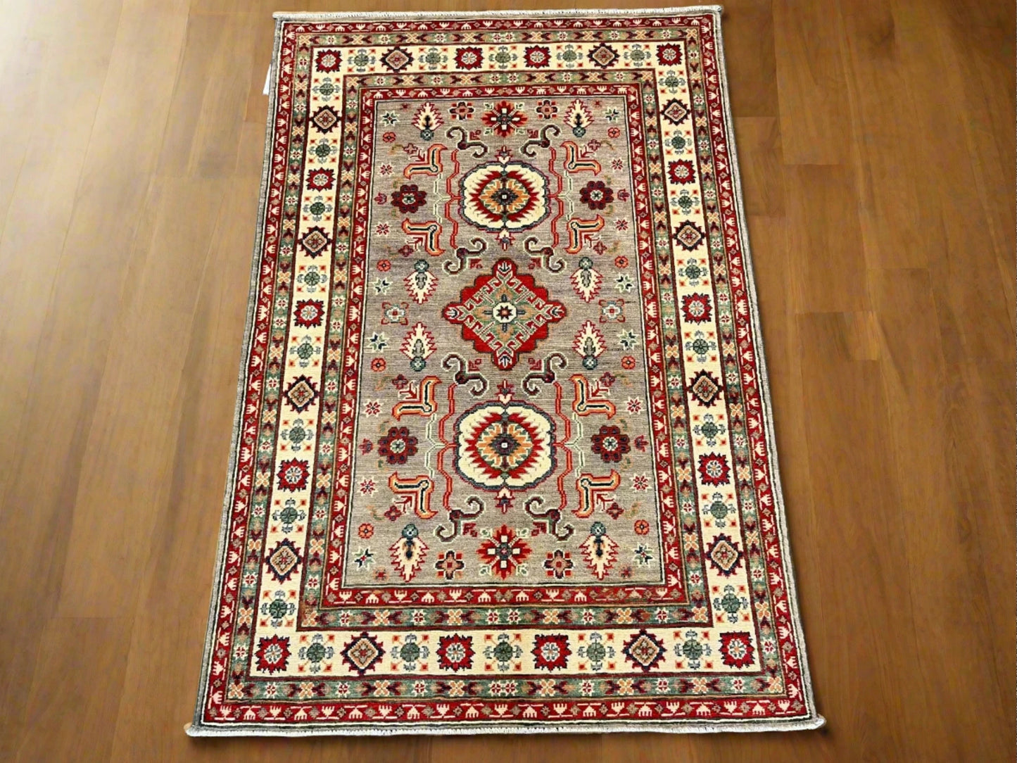 Kazak Gary Brown 4X6 Handmade Wool Rug # 12533