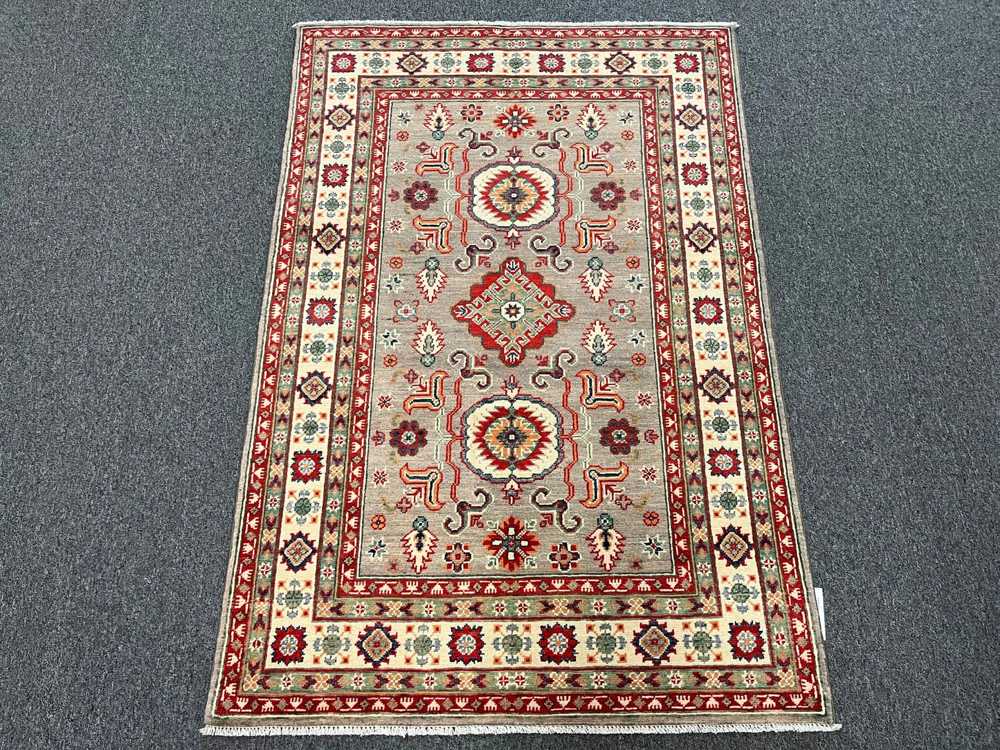 Kazak Gary Brown 4X6 Handmade Wool Rug # 12533