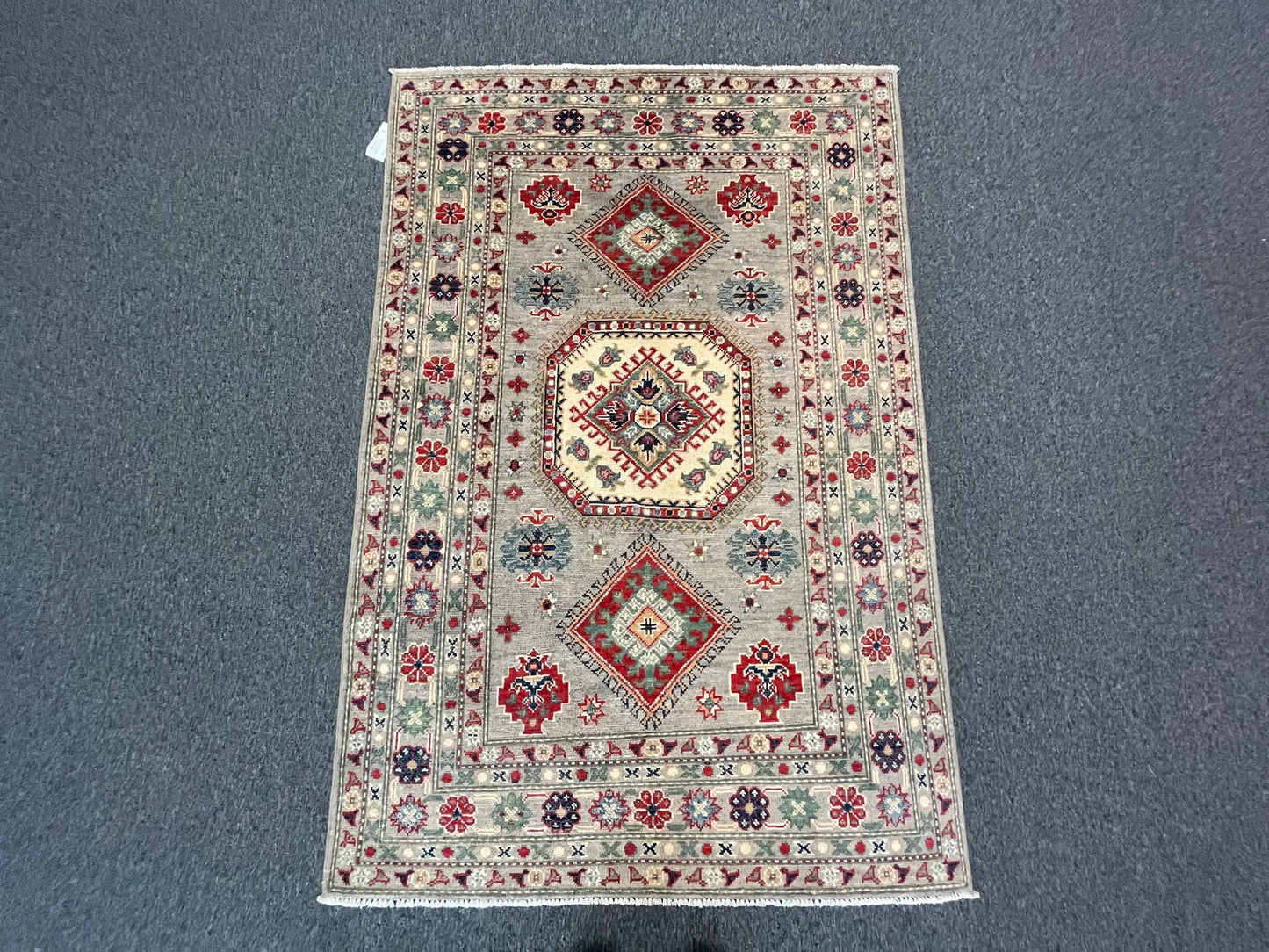 Gray Kazak 4X6 Handmade Wool Rug # 12527