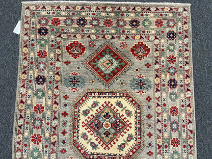 Gray Kazak 4X6 Handmade Wool Rug # 12527