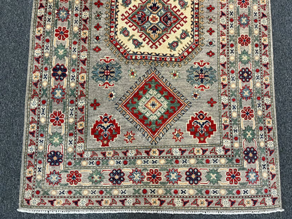 Gray Kazak 4X6 Handmade Wool Rug # 12527