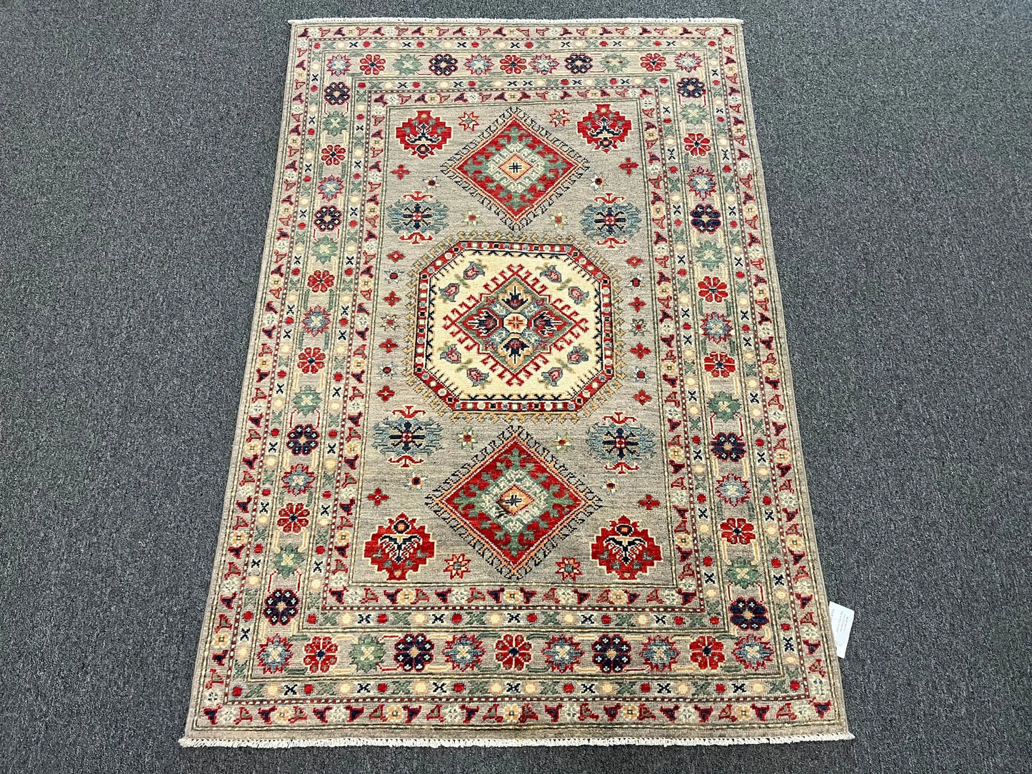 Gray Kazak 4X6 Handmade Wool Rug # 12527