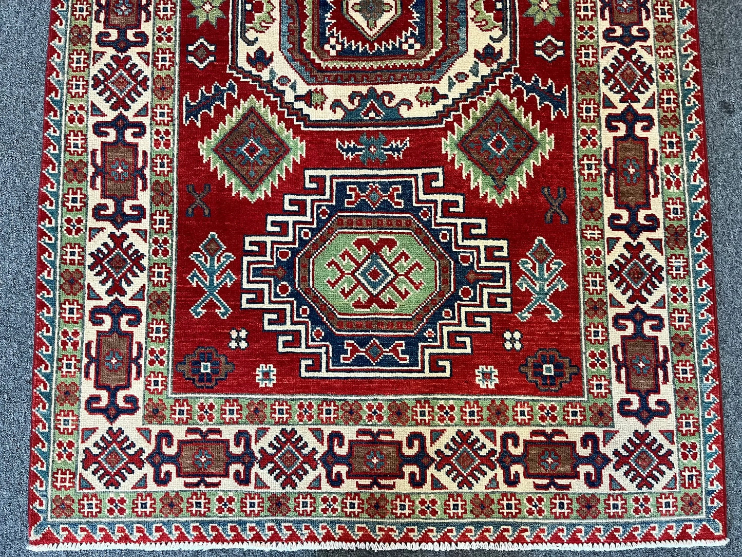 Kazak Geometric 4X6 Handmade Wool Rug # 12522